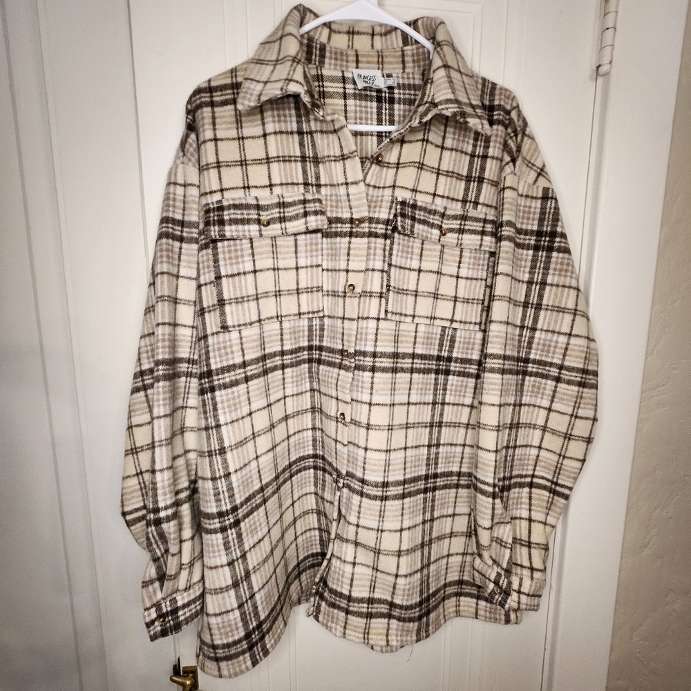 Princess Polly Willa Shirt Beige Women's Sz 8 Button Up Shacket Tan Brown Wool - Picture 4 of 11